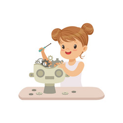 lovely little gill creating smart robot robotics vector image
