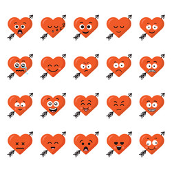 Big set funny cartoon heart character emotions vector