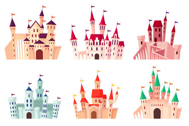 Cartoon Castle Set - Medieval Buildings Vector Image