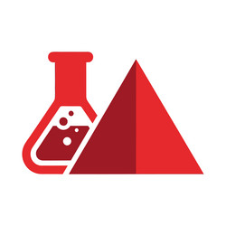 red laboratory flask and pyramid symbolizing vector image