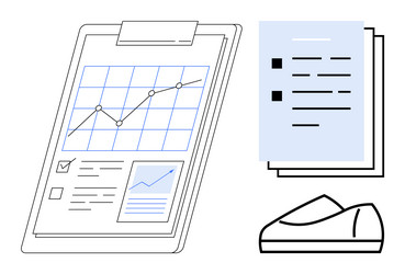 analytics chart on clipboard with documents vector image