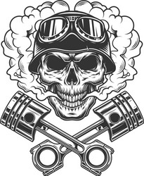 Monochrome Biker Skull with Pistons Vector Image