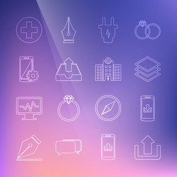 set line upload smartphone with download layers vector image