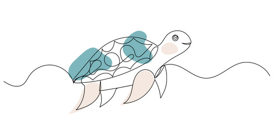turtle continuous line drawing isolated vector image