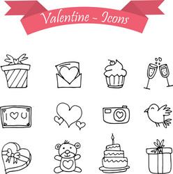 valentine day icons with hand drawn vector