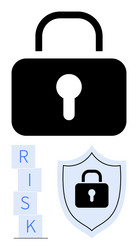 secure lock with shield and risk blocks vector image