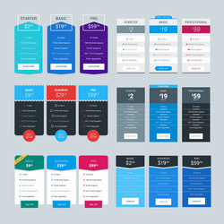 set of pricing table design templates for websites vector image