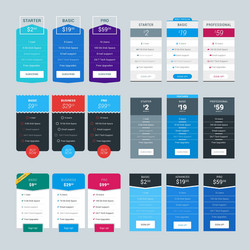 Set of pricing table design templates for websites vector