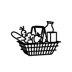 supermarket basket with food flat icon grocery vector