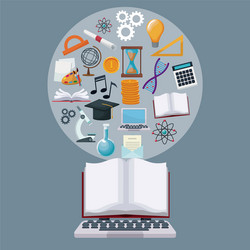 tech laptop and display open book with circular vector image