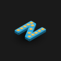 3d bold character n with stars isometric vector