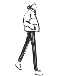 Fashion Sketch of a Young Woman Vector Image