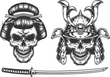 Geisha Samurai Skull Concept Vector Image