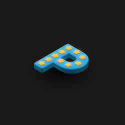 3d bold character p with stars isometric vector