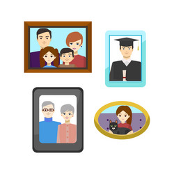 Cartoon family photos in frames set vector