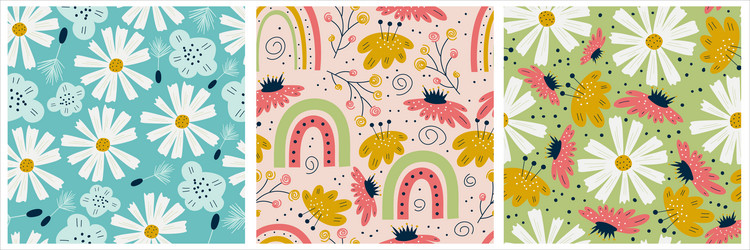 Scandinavian set of spring patterns with flowers vector