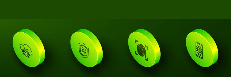 set isometric line system bug on a cloud shield vector image