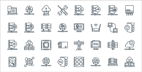 database and servers line icons linear set vector image
