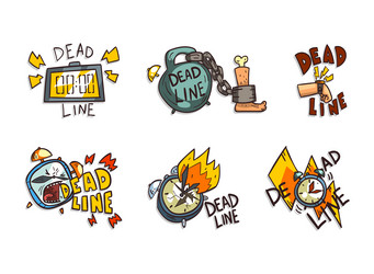 Deadline and time limit labels with burning clock Vector Image