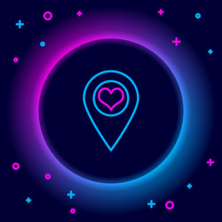 glowing neon line map pointer with heart icon vector image