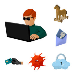 Hacker and hacking cartoon icons in set collection vector