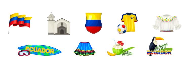 Different ecuador objects and national symbols vector