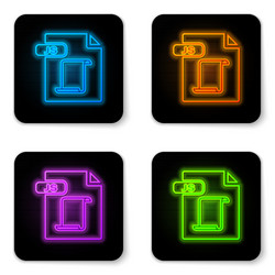 glowing neon js file document download button vector image