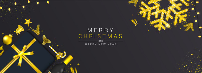 holiday new year card - merry christmas on black vector