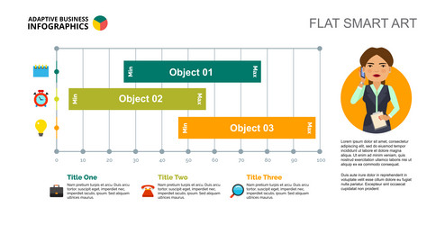 three objects chart slide template vector image