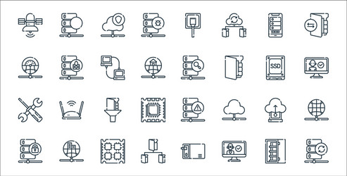 database and servers line icons linear set vector