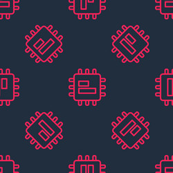 red line computer processor with microcircuits cpu vector image