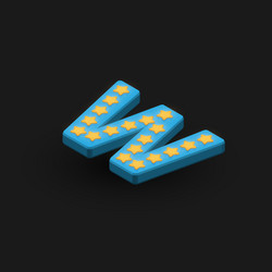 3d bold character w with stars isometric vector