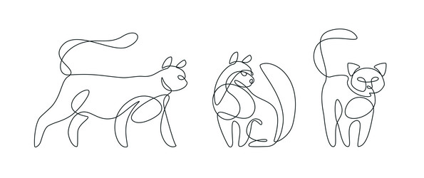 cat set in modern one line style continuous vector image