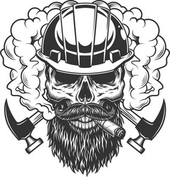 Monochrome Builder Skull with Axes Vector Image