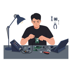technician assembling circuit boards in a minimal vector image