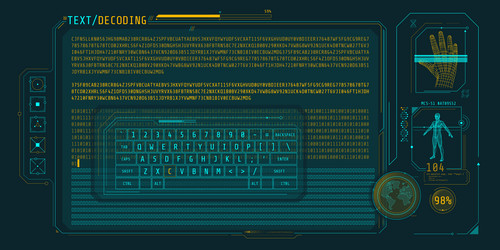 data entry and text decoding on futuristic vector image