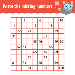 paste the missing numbers from 1 to 100 vector image