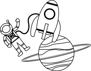 Astronaut and spaceship rocket with planet vector