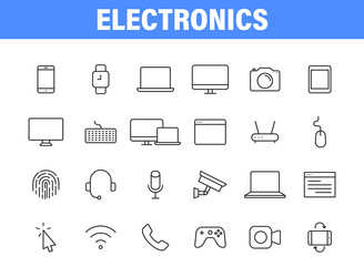 set of 24 electronics web icons in line style vector image