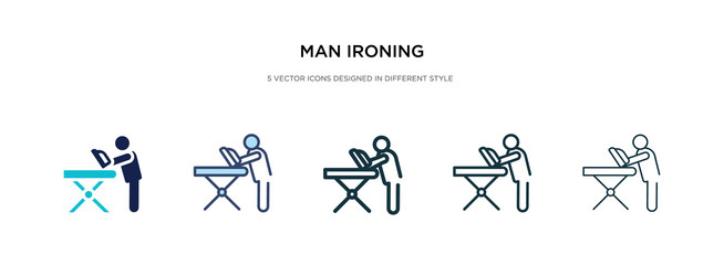 man ironing icon in different style two colored vector