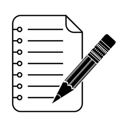 pencil with opened notepad line icon square vector