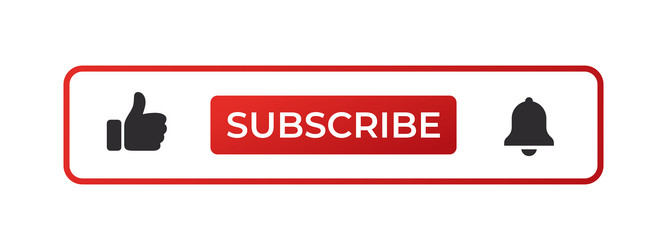 subscribe red button with bell and like scalable vector