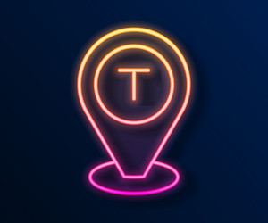 glowing neon line map pointer with taxi car icon vector image