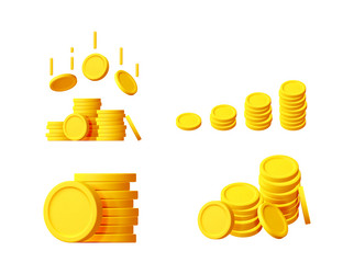 golden coin stacks and falling coins 3d render vector image