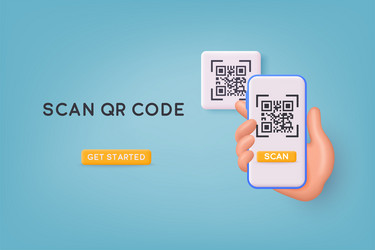hand holds smartphone and push button to scans qr vector image