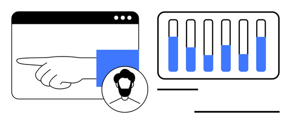 hand pointing at web browser with user avatar vector image