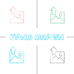 Digital image uploading hand drawn icons set vector