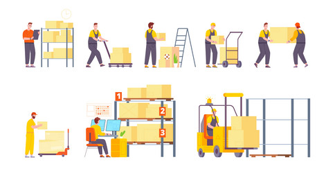 warehouse employees storehouse workers people vector