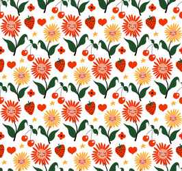 Flowers cute pattern smile flower face cartoon vector