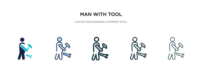 man with tool icon in different style two vector